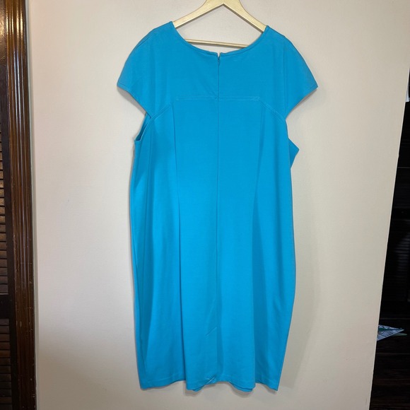 Talbots Woman Turquoise Blue Cap Sleeve Sheath Dress 24W Plus Size - Picture 2 of 7
